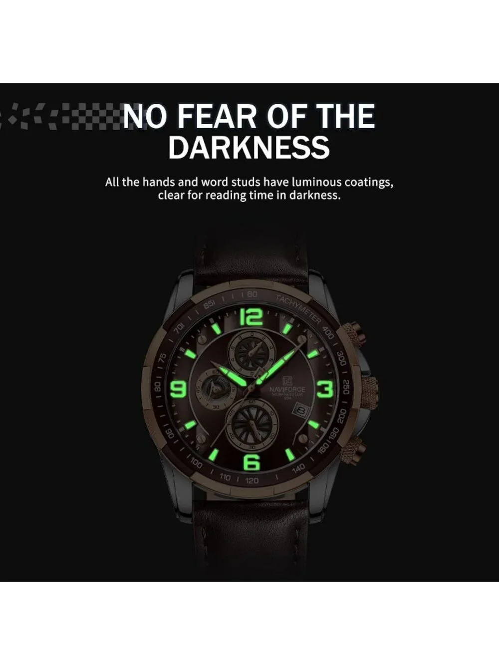 Men's Coffee Analog Quartz Chronograph Leather Strap Sport Fashion Wrist Watch
